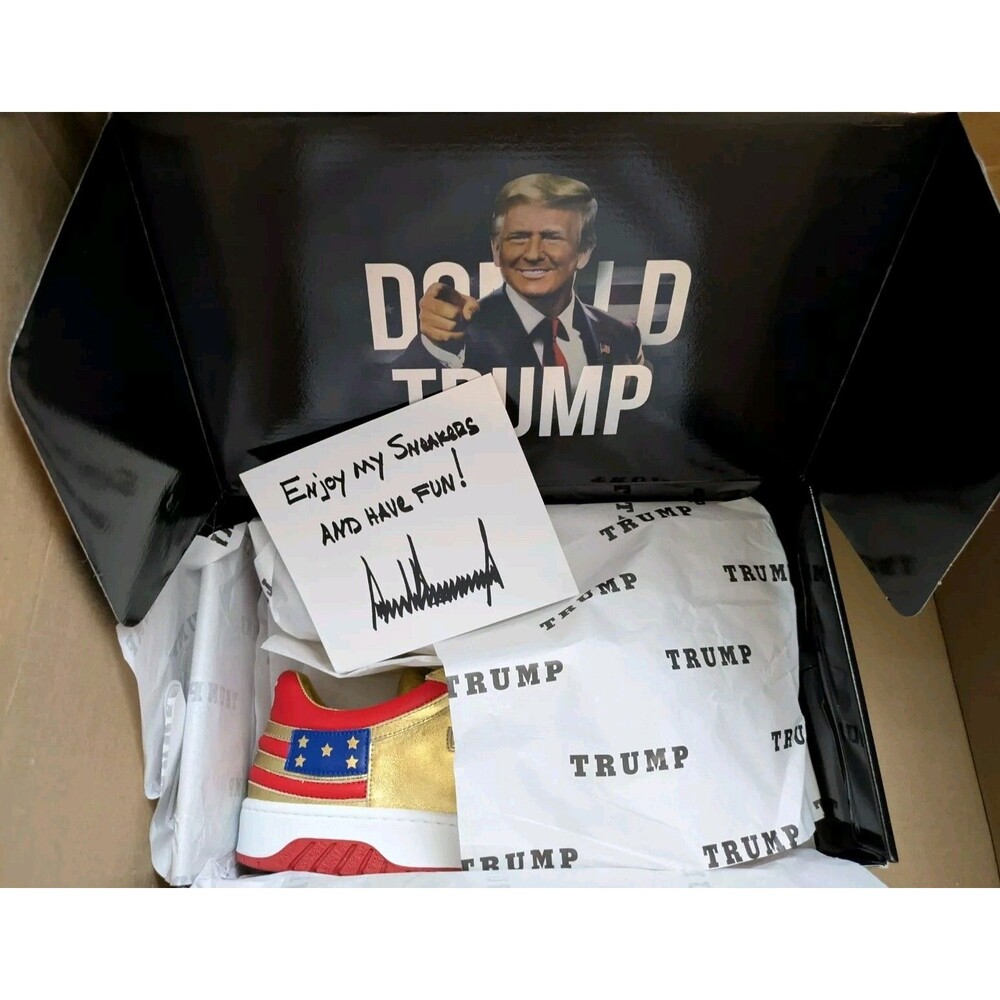 Donald Trump Never Surrender Gold SNEAKERS Size 11M (AUTHENTIC & RARE) In Hand